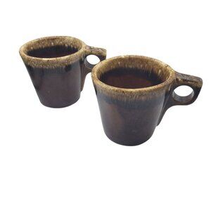 Hull Cup Mug Brown Drip Glaze Oven Proof Coffee Tea Square Handle Set Pair Two